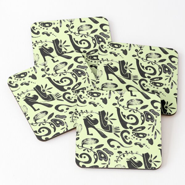 Item preview, Pastel Lemon Yellow Black Ink Folk Floral Pattern designed and sold by wissal.studio.