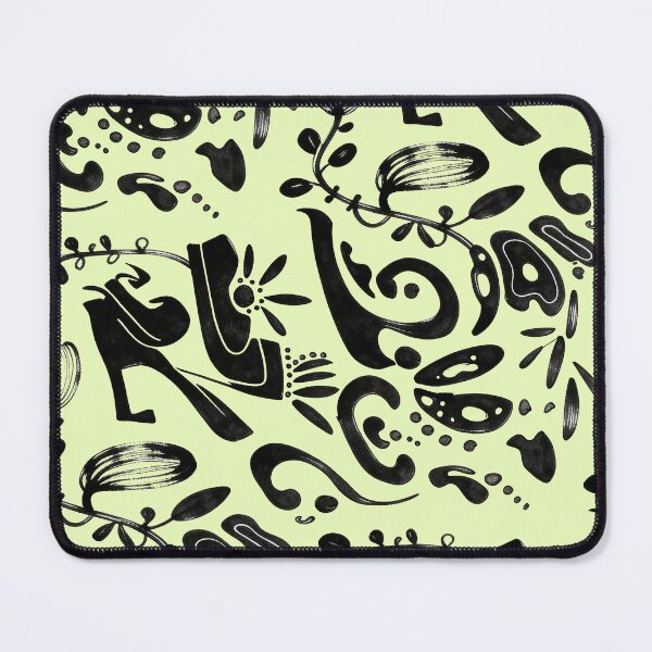 Item preview, Pastel Lemon Yellow Black Ink Folk Floral Pattern designed and sold by wissal.studio.