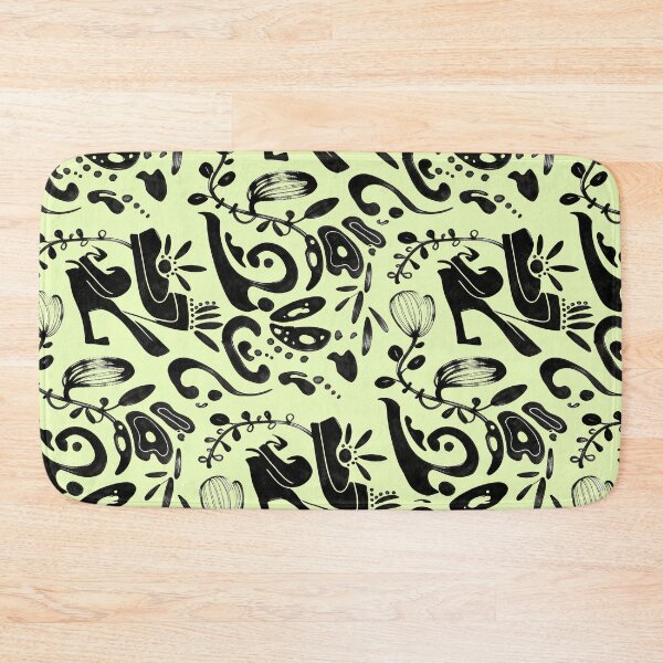 Item preview, Pastel Lemon Yellow Black Ink Folk Floral Pattern designed and sold by wissal.studio.