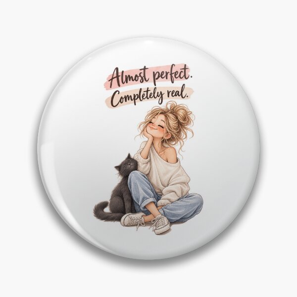 Artikelvorschau, Fast perfekt, absolut realistisch | Gemütliche Mädchen mit schwarzer Katze – Aquarellillustration | Geschenk für Katzenmamas mit Selbstliebe entworfen und verkauft von NUVYStudio.