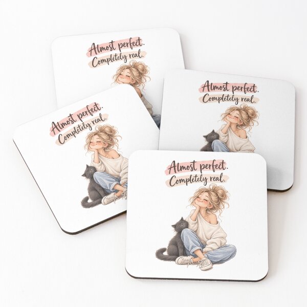 Item preview, Almost Perfect Completely Real | Cozy Girl with Black Cat Watercolor Illustration | Self Love Cat Mom Gift designed and sold by NUVYStudio.