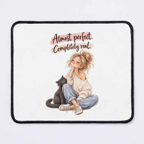 Item preview, Almost Perfect Completely Real | Cozy Girl with Black Cat Watercolor Illustration | Self Love Cat Mom Gift designed and sold by NUVYStudio.