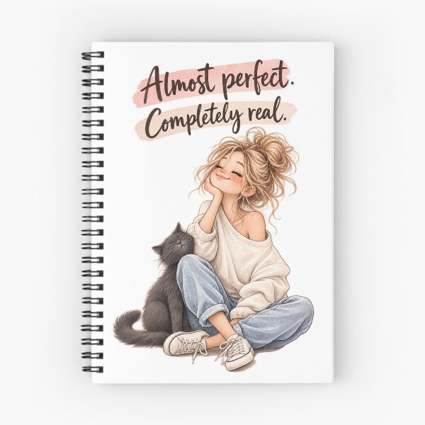 Item preview, Almost Perfect Completely Real | Cozy Girl with Black Cat Watercolor Illustration | Self Love Cat Mom Gift designed and sold by NUVYStudio.