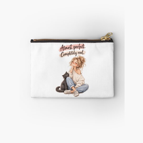 Aperçu de l'œuvre Presque parfaite, 100% réelle | Illustration aquarelle d'une jeune fille et de son chat noir | Cadeau pour maman chat qui aime s'aimer créée et vendue par NUVYStudio.