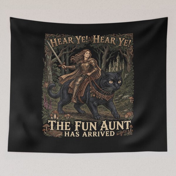 Item preview, Funny Hear Ye Hear Ye The Fun Aunt Has Arrived Knight Cat designed and sold by JamesCrArt.