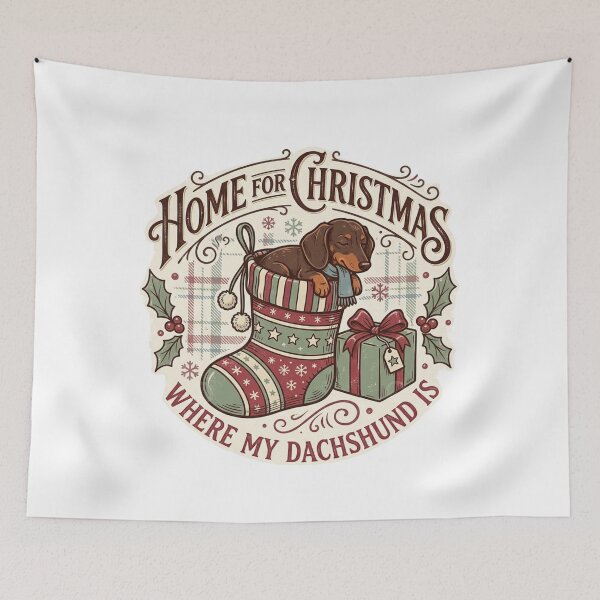 Item preview, Home for Christmas Where My Dachshund Is Vintage Wiener Dog Stocking designed and sold by raedattia.