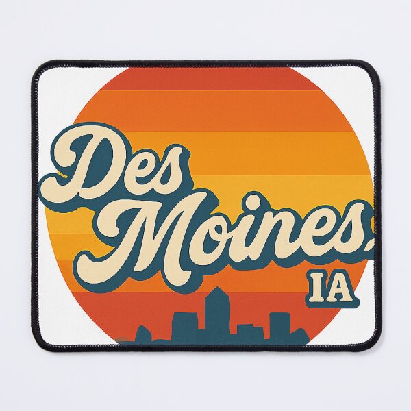 Item preview, Des Moines IA Iowa Retro Skyline Sunset Vintage Badge designed and sold by CityMerch4.
