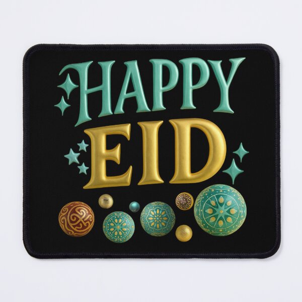 Item preview, Elegant "Happy Eid" 3D Teal & Gold Ornamental Celebration designed and sold by D-Islamic.