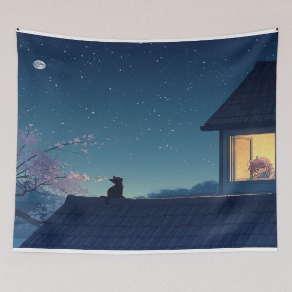 Item preview, A window, a cat, and the night designed and sold by DreamistStore.