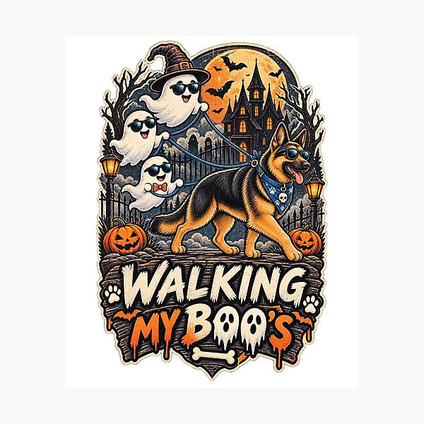 Item preview, Walking My Boo's German Shepherd Halloween Shirt Funny Ghost Dog Shirt designed and sold by KnrNazimTHRE4DS.