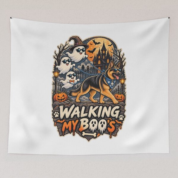 Item preview, Walking My Boo's German Shepherd Halloween Shirt Funny Ghost Dog Shirt designed and sold by KnrNazimTHRE4DS.