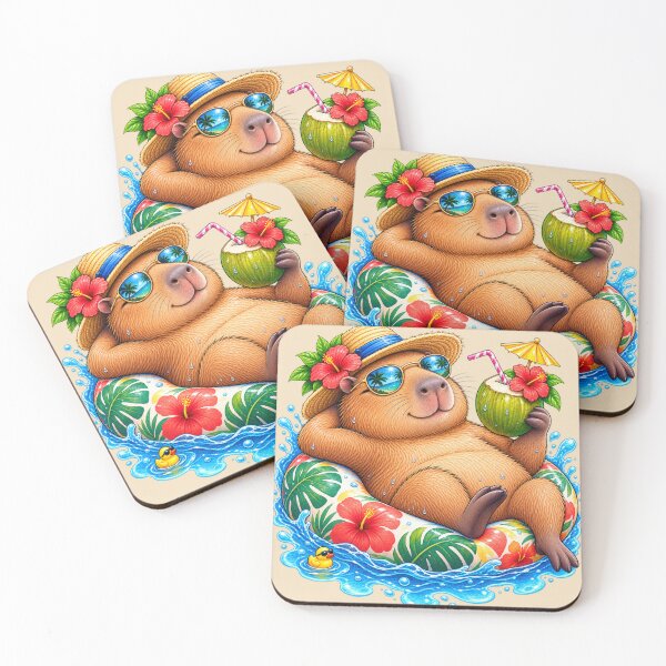 Item preview, Tropical Chill Capybara – Summer Vacation Coconut Drink & Pool Float designed and sold by HOUSE OF TIST.