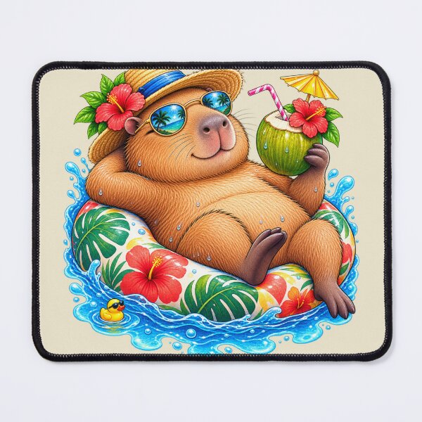 Item preview, Tropical Chill Capybara – Summer Vacation Coconut Drink & Pool Float designed and sold by HOUSE OF TIST.