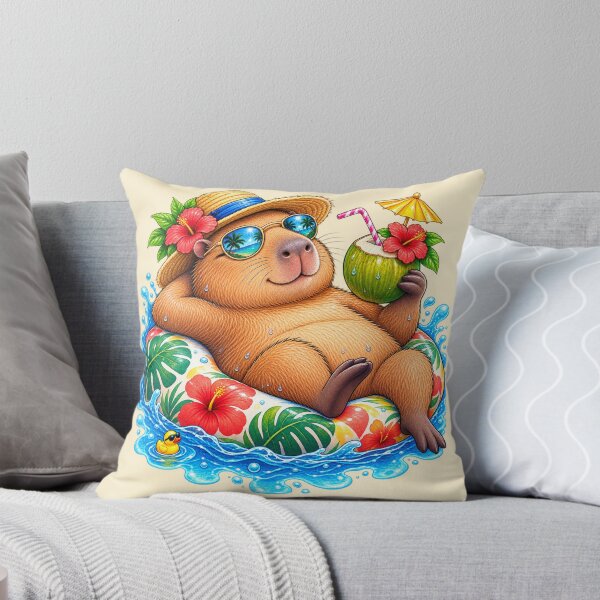 Item preview, Tropical Chill Capybara – Summer Vacation Coconut Drink & Pool Float designed and sold by HOUSE OF TIST.