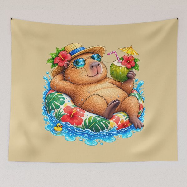 Item preview, Tropical Chill Capybara – Summer Vacation Coconut Drink & Pool Float designed and sold by HOUSE OF TIST.