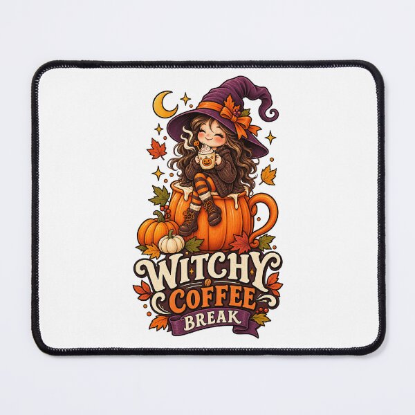 Item preview, Witchy Coffee Break Halloween Pumpkin Witch designed and sold by Dreamy Ocean Art.