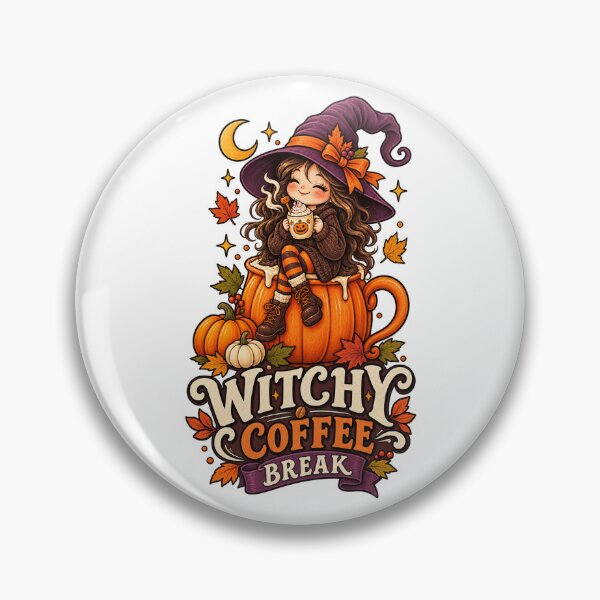 Item preview, Witchy Coffee Break Halloween Pumpkin Witch designed and sold by Dreamy Ocean Art.