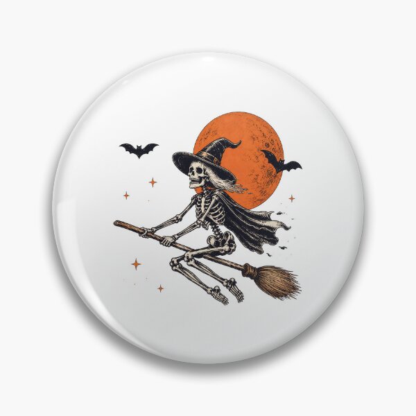 Item preview, Skeleton Witch Flying Broomstick Retro Halloween Full Moon designed and sold by MAPDDesigns.