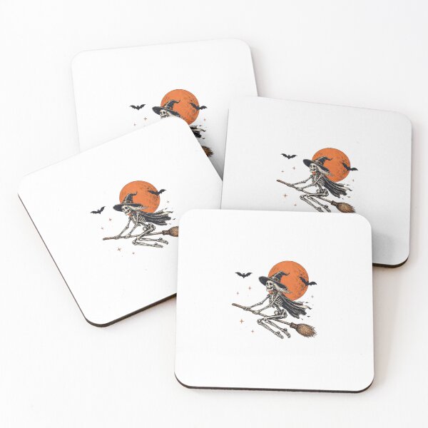 Item preview, Skeleton Witch Flying Broomstick Retro Halloween Full Moon designed and sold by MAPDDesigns.