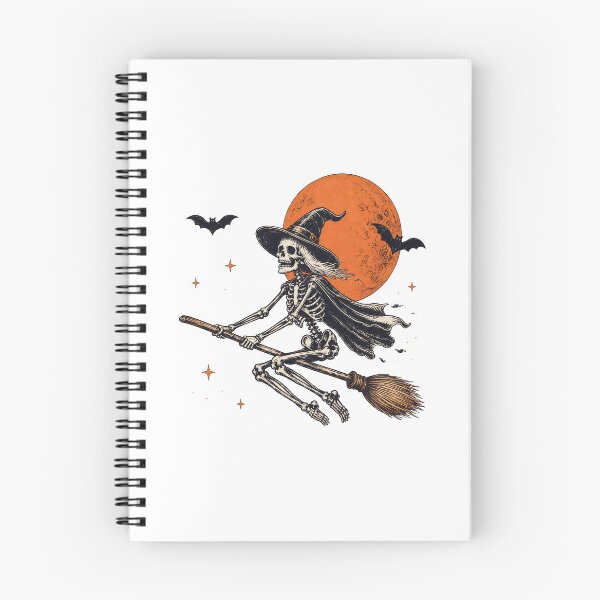 Item preview, Skeleton Witch Flying Broomstick Retro Halloween Full Moon designed and sold by MAPDDesigns.