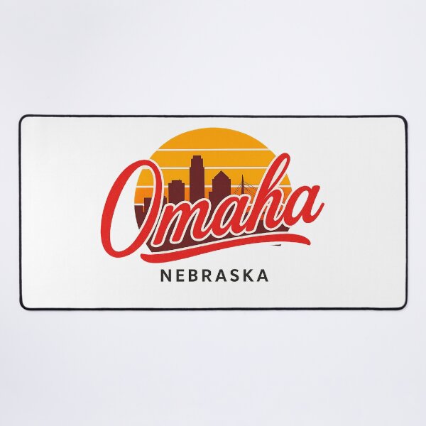Item preview, Omaha Nebraska Retro Skyline Sunset Vintage Script Badge designed and sold by CityMerch4.