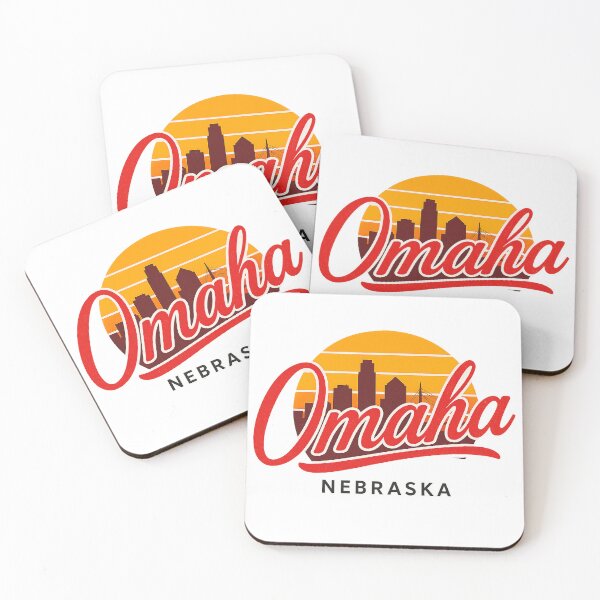 Item preview, Omaha Nebraska Retro Skyline Sunset Vintage Script Badge designed and sold by CityMerch4.