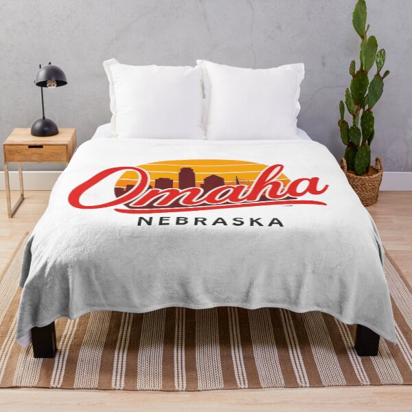 Item preview, Omaha Nebraska Retro Skyline Sunset Vintage Script Badge designed and sold by CityMerch4.