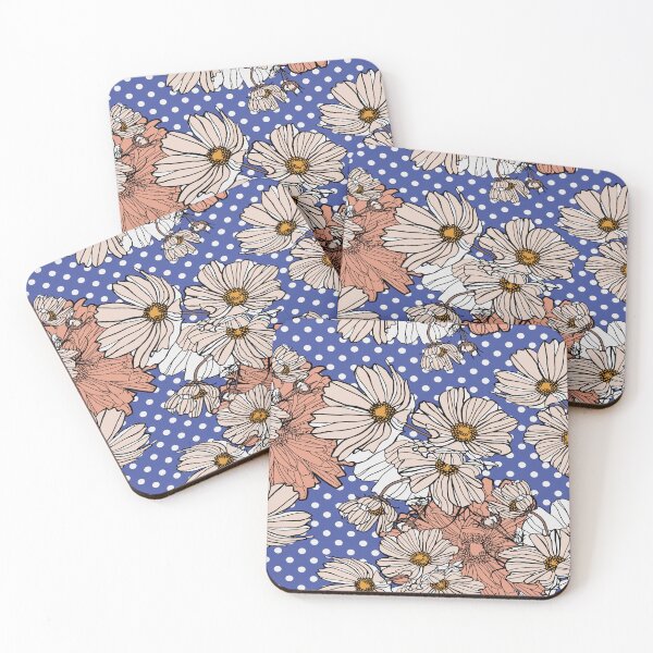 Item preview, Vintage Daisy Floral Pattern on Blue Polka Dot Background designed and sold by Johnnies.