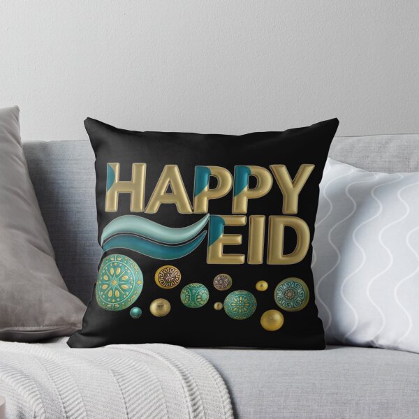 Item preview, "Happy Eid" 3D Gold & Teal Contemporary Celebration Art designed and sold by D-Islamic.
