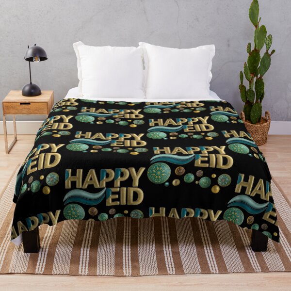 Item preview, "Happy Eid" 3D Gold & Teal Contemporary Celebration Art designed and sold by D-Islamic.