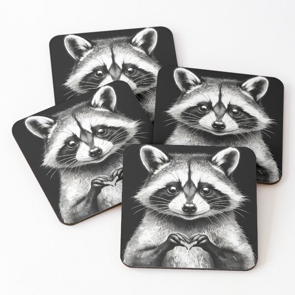Item preview,  Cute Raccoon Making Heart Sign - Black and White Sketch Art designed and sold by A-M-G-Shop.
