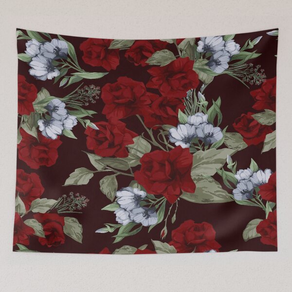 Item preview, Vintage Red Roses and White Flowers Floral Pattern designed and sold by Johnnies.