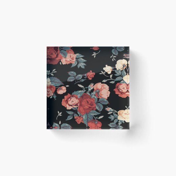Item preview, Vintage Peach and Coral Roses Floral Pattern on Black Background designed and sold by Johnnies.