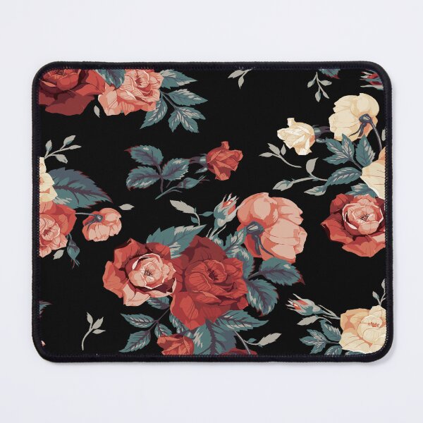 Item preview, Vintage Peach and Coral Roses Floral Pattern on Black Background designed and sold by Johnnies.