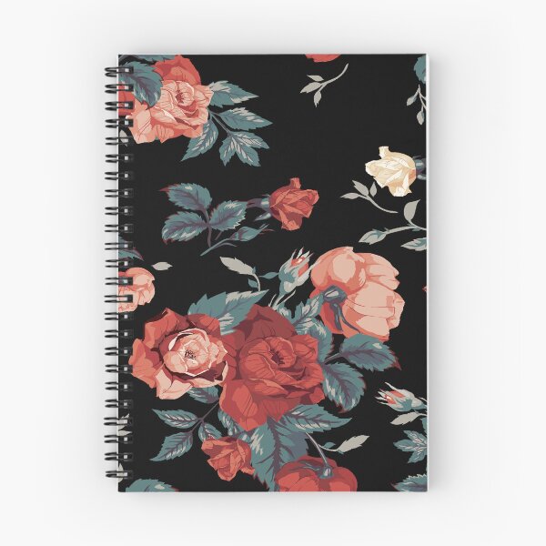 Item preview, Vintage Peach and Coral Roses Floral Pattern on Black Background designed and sold by Johnnies.