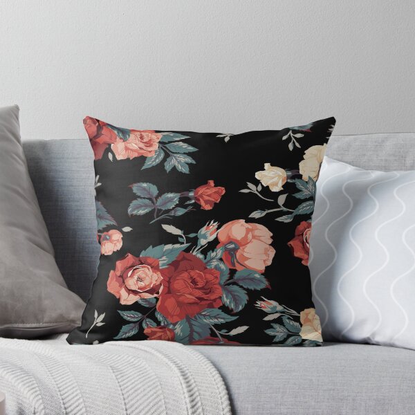 Item preview, Vintage Peach and Coral Roses Floral Pattern on Black Background designed and sold by Johnnies.