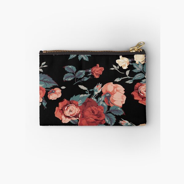 Item preview, Vintage Peach and Coral Roses Floral Pattern on Black Background designed and sold by Johnnies.