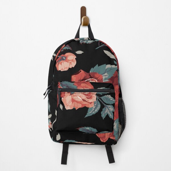Item preview, Vintage Peach and Coral Roses Floral Pattern on Black Background designed and sold by Johnnies.