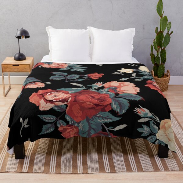 Item preview, Vintage Peach and Coral Roses Floral Pattern on Black Background designed and sold by Johnnies.