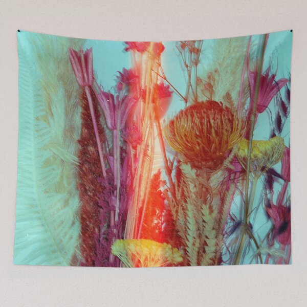 Item preview, Dried Flowers Vibrant Botanical Print – Turquoise & Coral Floral Photography designed and sold by BuckaBaby.