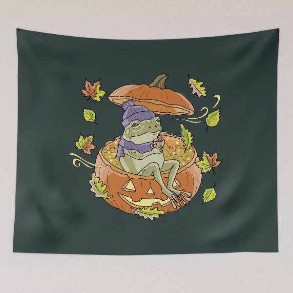 Item preview, Frog Sitting in a Autumn Pumpkin Cozy Cottagecore Halloween designed and sold by LeshanArt.