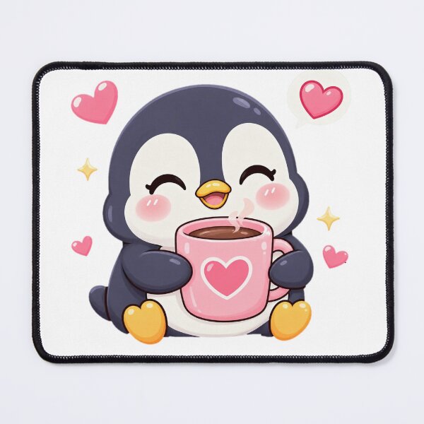 Item preview, Kawaii Penguin Drinking Coffee with Hearts designed and sold by Car23314.