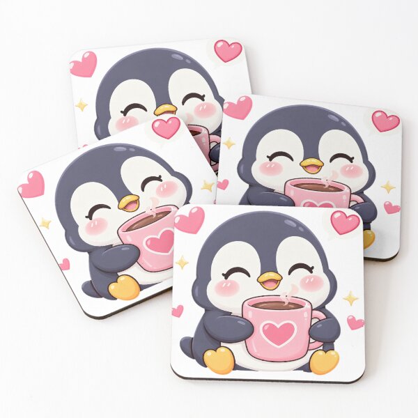Item preview, Kawaii Penguin Drinking Coffee with Hearts designed and sold by Car23314.