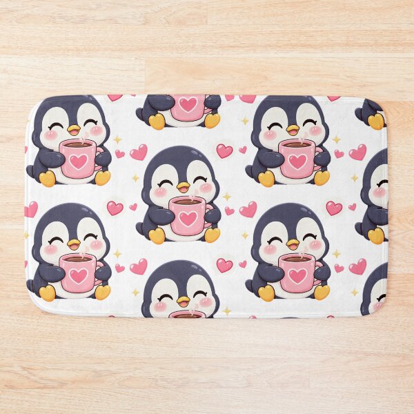 Item preview, Kawaii Penguin Drinking Coffee with Hearts designed and sold by Car23314.