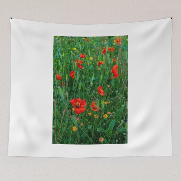 Item preview, Red Poppies And Wildflowers In A Lush Green Meadow With Seed Pods And Summer Bloom designed and sold by Nmallia.