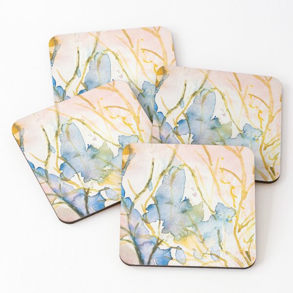 Item preview, Abstract Watercolor Botanical – Blue Gold Pastel Painting Print designed and sold by BuckaBaby.