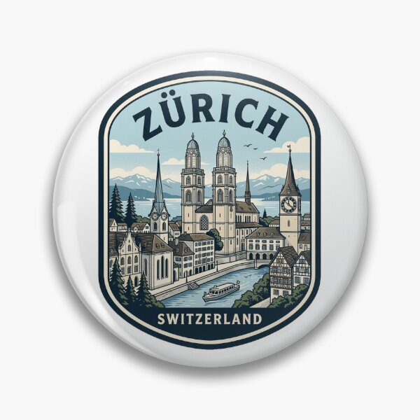 Item preview, Vintage Zurich Switzerland Travel Badge Illustration designed and sold by k3rstman1.