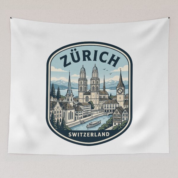 Item preview, Vintage Zurich Switzerland Travel Badge Illustration designed and sold by k3rstman1.