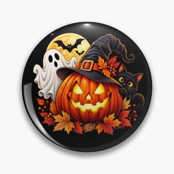 Item preview, Happy Halloween Pumpkin Ghost Black Cat designed and sold by Corvoria.