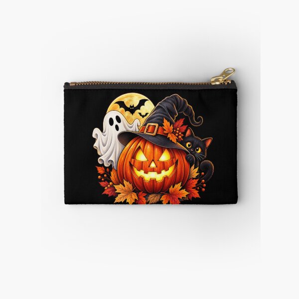 Item preview, Happy Halloween Pumpkin Ghost Black Cat designed and sold by Corvoria.